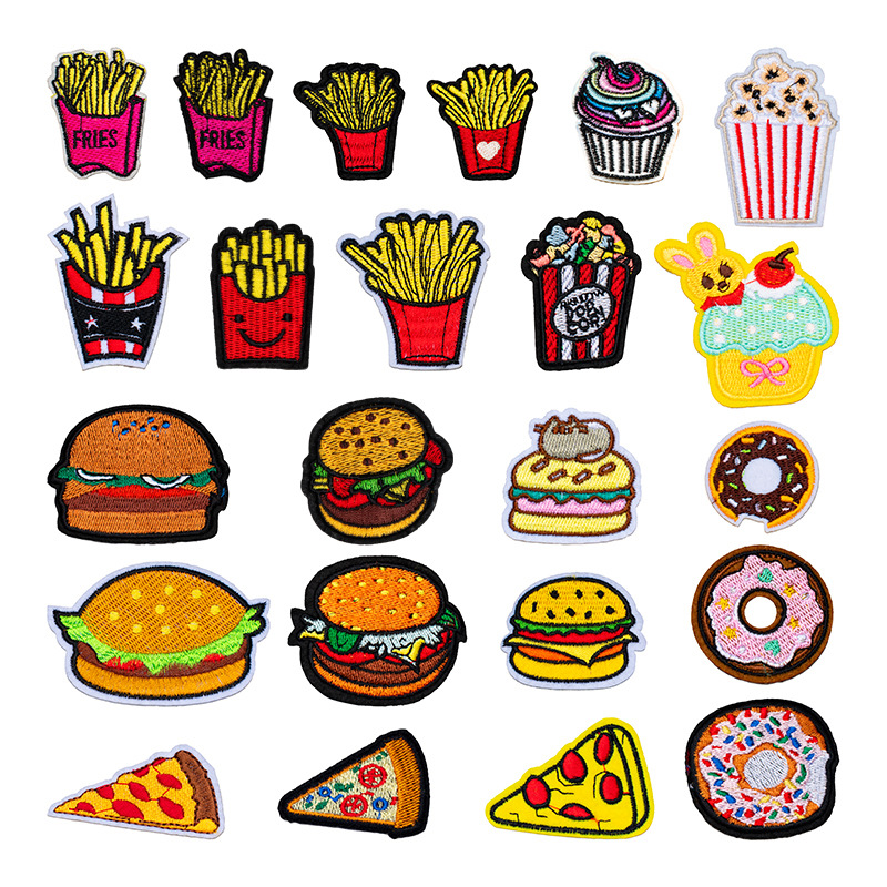 Food Snacks Pictures - Серия Фаст-фуд, вышитая ткань, аппликации, гамбургер,