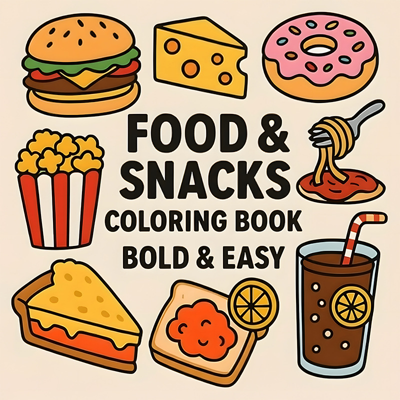 Food Snacks Drawing - Толстая книжка-раскраска на тему еды и